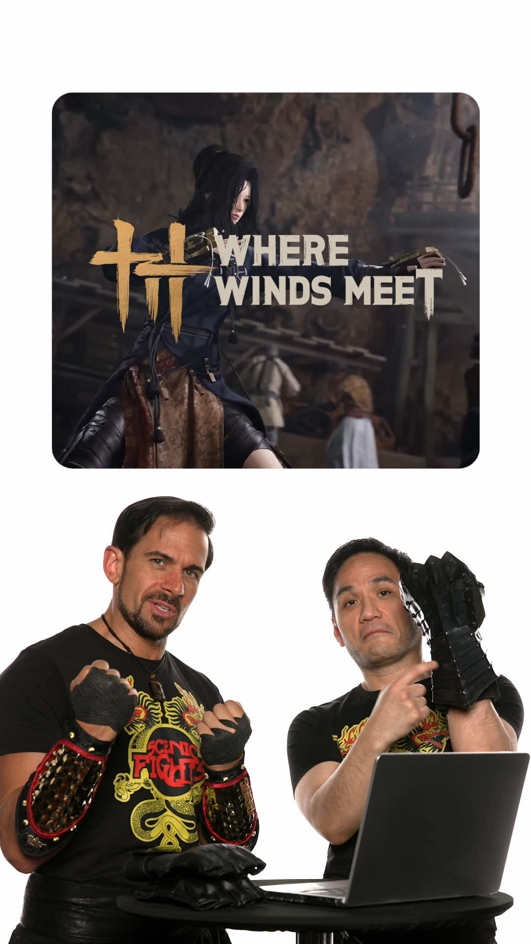 TikTok post by @scenicfights for Where Winds Meet. Caption reads: [...] inspired by the video game, Where Winds Meet....
