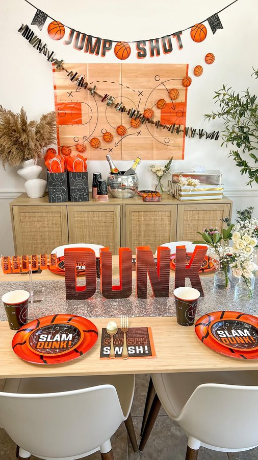 Instagram post by @thematernalhobbyist for Party City. Caption reads: 🏀✨ Surprise party slam dunk! ✨🏀
I threw a....