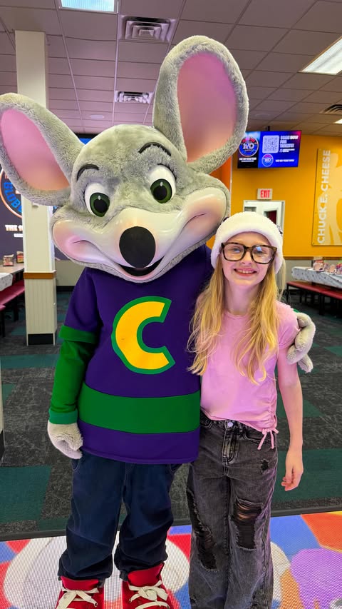 Instagram post by @zigazoo.app for Chuck E. Cheese. Caption reads: [...] Lyla and Mila got a sneak peek of A Chuck E.....