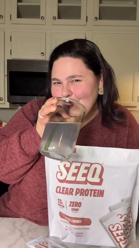 Instagram post by @theloseitlog for SEEQ SUPPLY. Caption reads: @seeqsupply’s Arctic Cherry Clear Protein Powder....