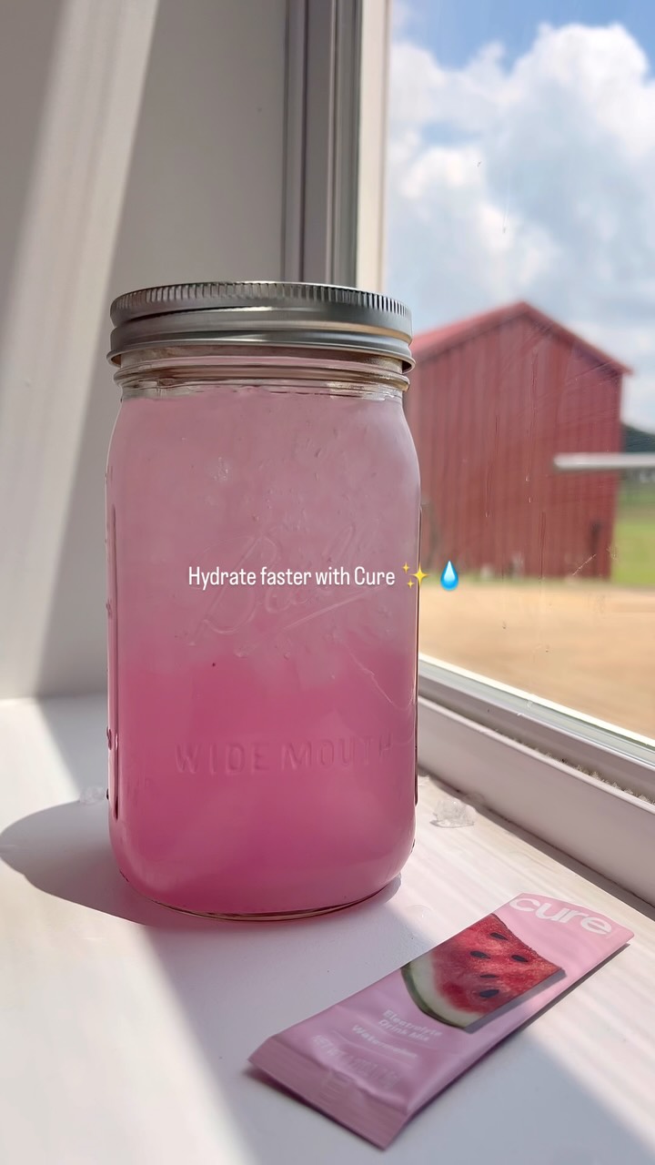 Instagram post by @farmacyrevolution_ for Cure Hydration. Caption reads: Pink drink🩷

💧✨ Back-to-school mornings =....