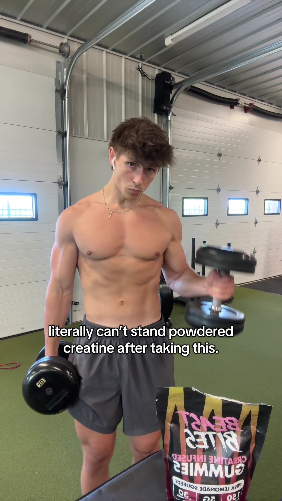 TikTok post by @jacobbowles_ for Beast Bites. Caption reads: [...] #gym #fyp #creatine #creatinegummies @Beast....