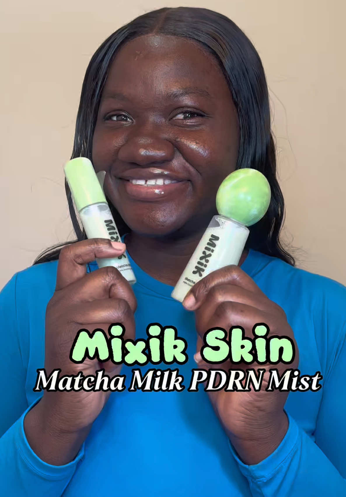TikTok post by @sabigirlsteph for MIXIK SKIN. Caption reads: Let’s spill the tea with @MIXIK SKIN Matcha Milk....