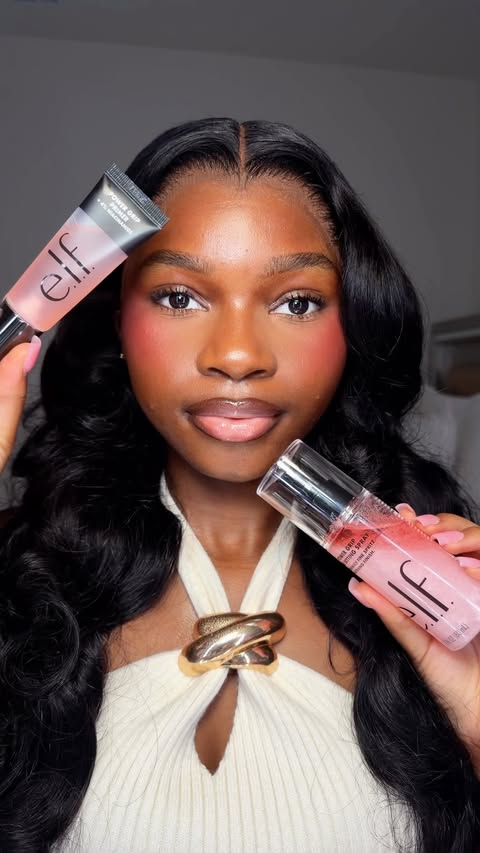 Instagram post by @_.iamsaraaa for e.l.f. Cosmetics and Skincare. Caption reads: Glowy makeup that lasts all day? Yes please. Power....