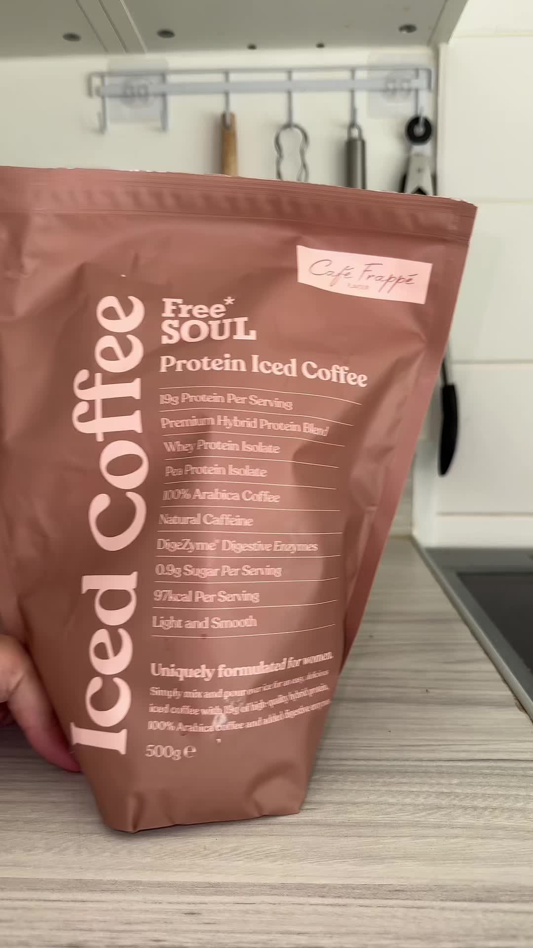 TikTok post by @beautybyhksm for Free Soul. Caption reads: [...] trying the protein iced coffee from Free....