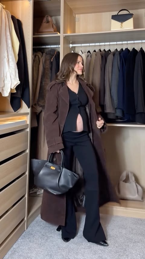 Instagram post by @nickydevereux_ for Topshop. Caption reads: Chic Bump Outfits – Day 22 🖤

Comment LINK below....