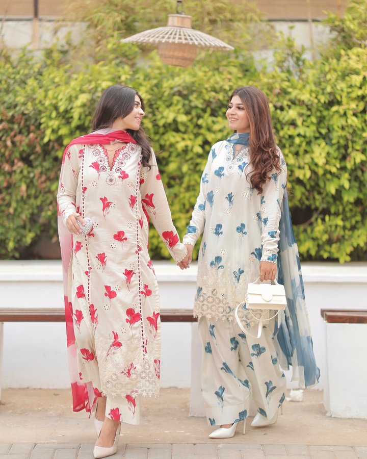 Instagram post by @exploringsisters._ for Iznik Fashion. Caption reads: Chand Raat feels in @iznikfashion 🤍✨
.
#fyp....