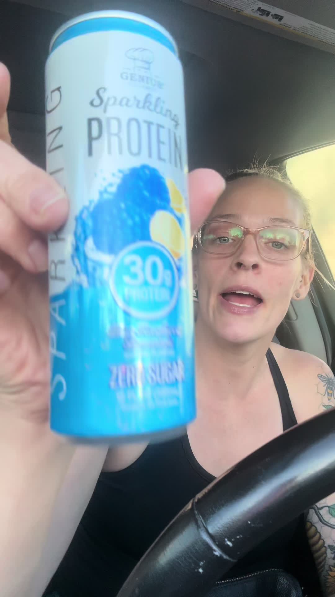 TikTok post by @rohnerboner for Genius Gourmet. Caption reads: [...] this sparkling clear protein from Genius....