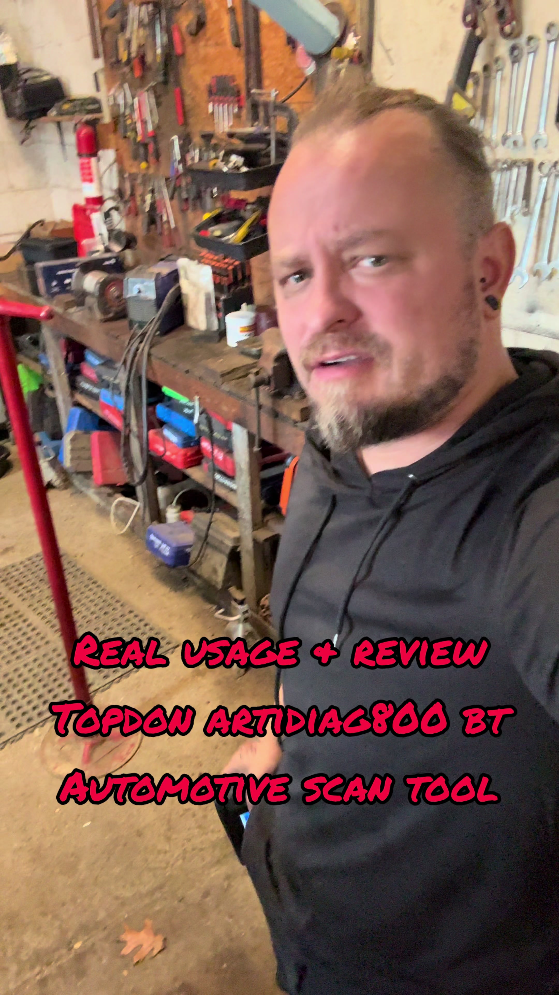 TikTok post by @carls_garage for Topdon. Caption reads: TOPDON AD800BT 2 OBD2 Scanner, review and usage....