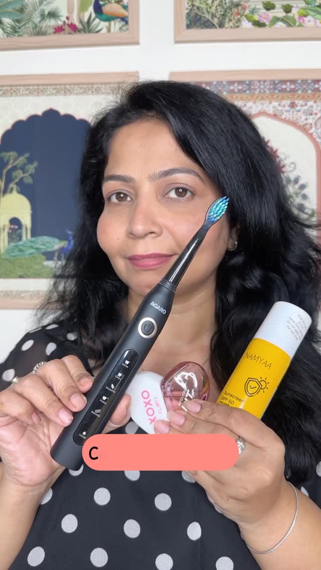 Instagram post by @a2zlife_of_a_twin_mom for MyGlamm. Caption reads: [...] toothbrush 
@namyaaofficial sunscreen spray....