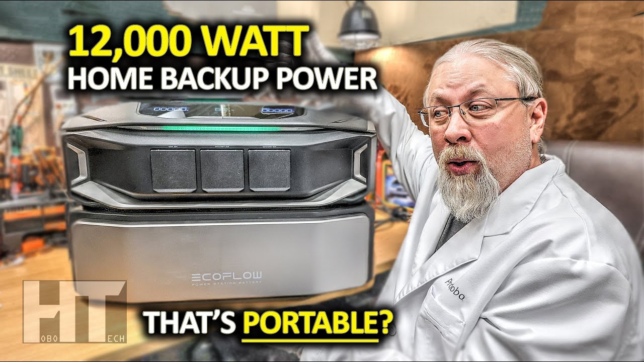 YouTube post by @HOBOTECH for EcoFlow. Caption reads: ECOFLOW Delta Pro Ultra X 12kW Portable Home....