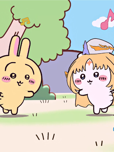 TikTok post by @raidensbaal for GenshinCampusEU. Caption reads: nicole shares the story of chiikawa link in bio to....