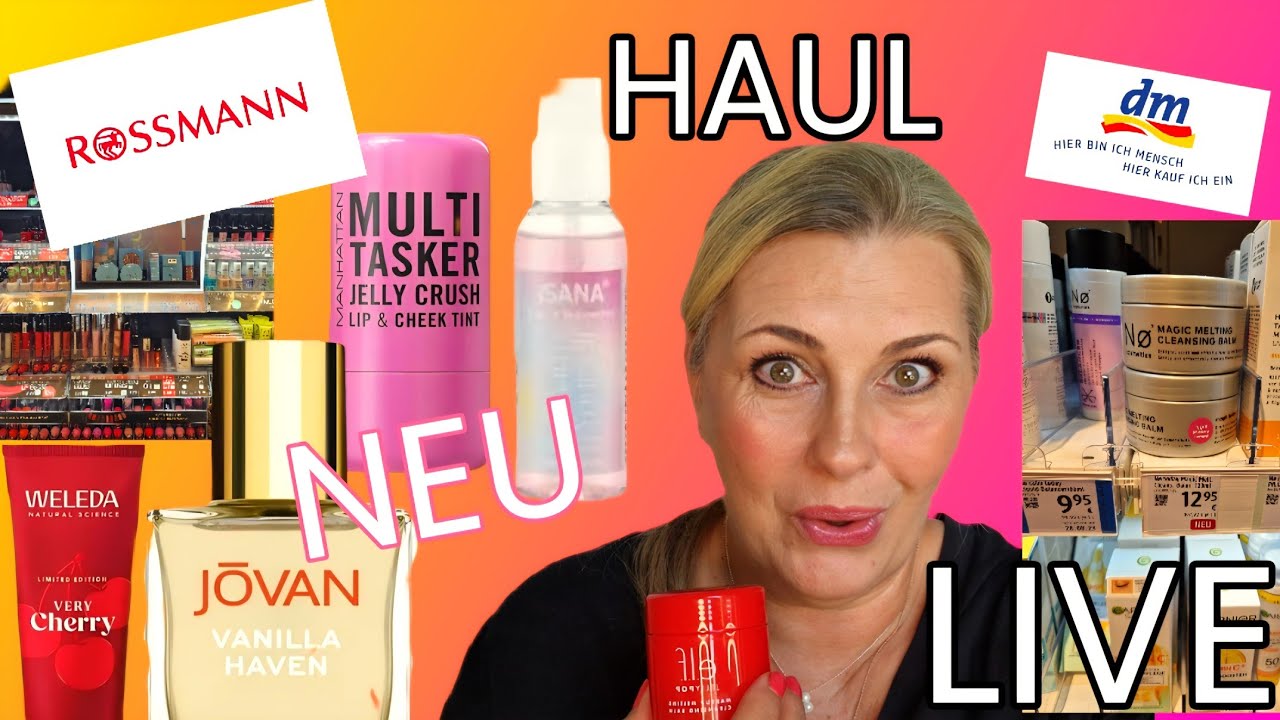 YouTube post by @kanalsharones.779 for Mainpunkt. Caption reads: Live Rossmann and dm Haul New Products September....