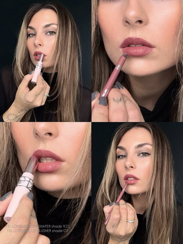 Instagram post by @aistekabas for YSL Beauty. Caption reads: Best @yslbeauty news! perfect nude pink [...].