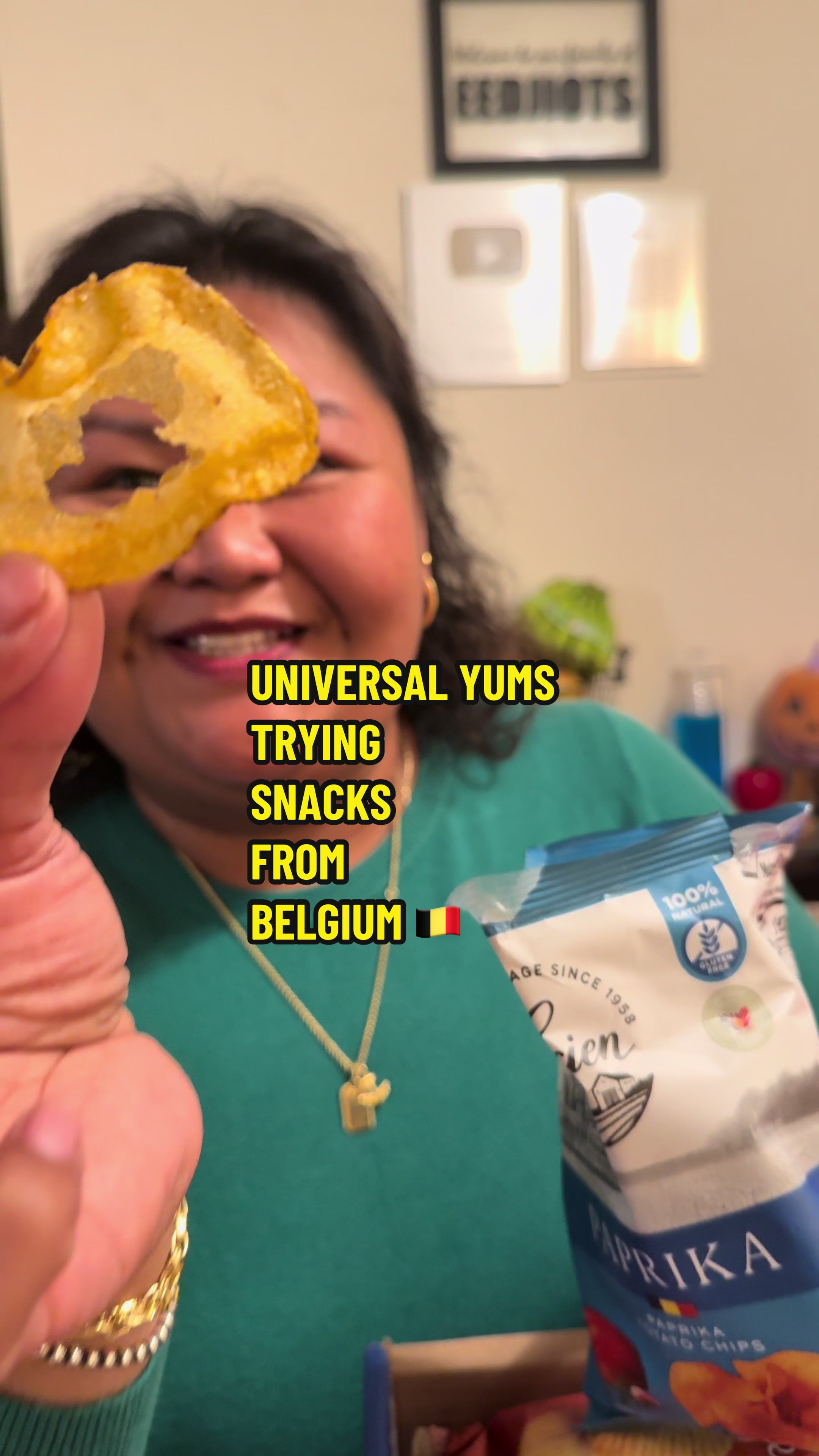 TikTok post by @otakoyakisoba for World Market. Caption reads: Trying snacks from Belgium. 🇧🇪 @Universal Yums....