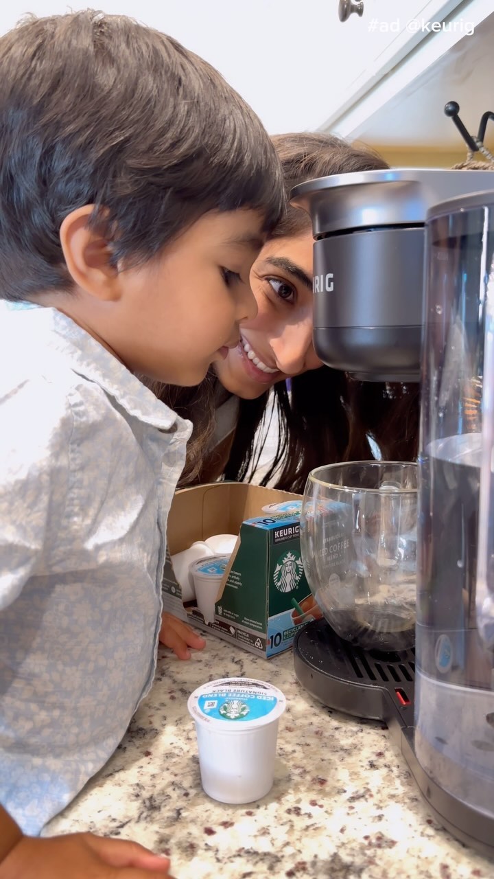 Instagram post by @journeywithdrish for Keurig. Caption reads: #ad SURPRISE PAPA!!!

The @keurig K-Brew+Chill is....