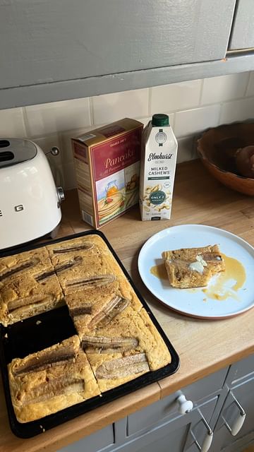 Instagram post by @megansheley for Elmhurst 1925. Caption reads: SHEET PANCAKES - the easiest weekend brunch ever -....