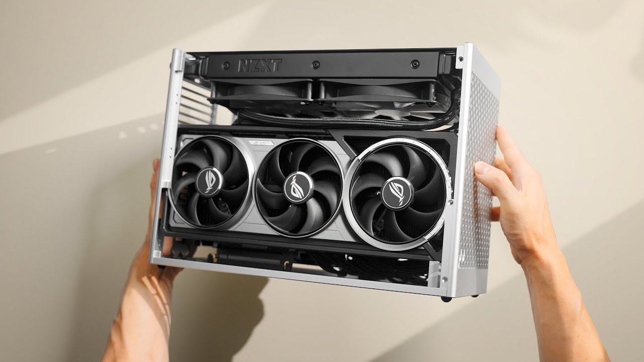YouTube post by @optimumtech for Dropbox. Caption reads: 5080 mini PC with perfect fitment..