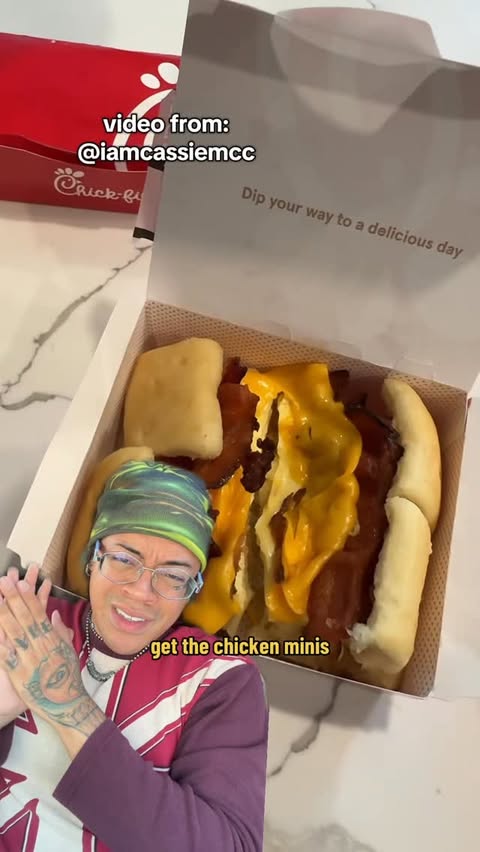 Instagram post by @hungry4munchies for Chick-fil-A. Caption reads: Trying Bacon Egg and Cheese Minis from @chickfila.