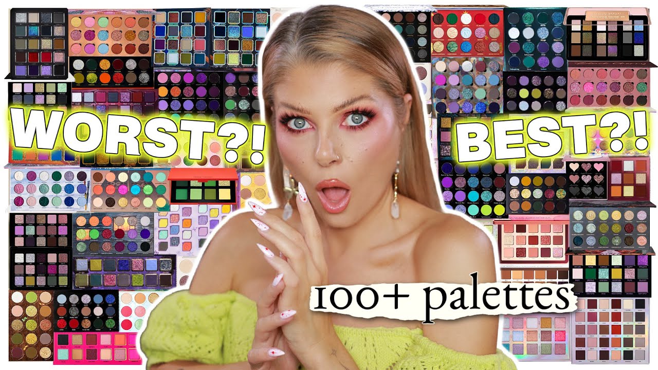 YouTube post by @AngelicaNyqvist for Nomad Cosmetics. Caption reads: Ranking All The 100+ Palettes I Tried In 2025 👀....