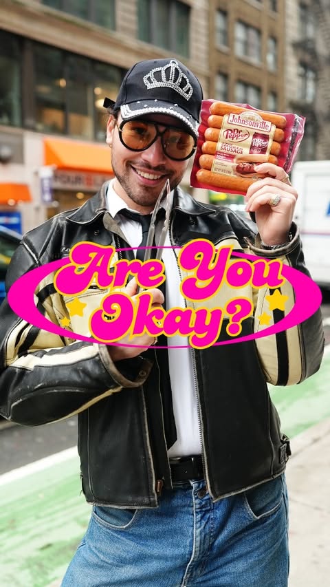 Instagram post by @areyouokayshow for Johnsonville. Caption reads: grill daddy 🌭🥵 #johnsonvillepartner #fizzyglizzy....