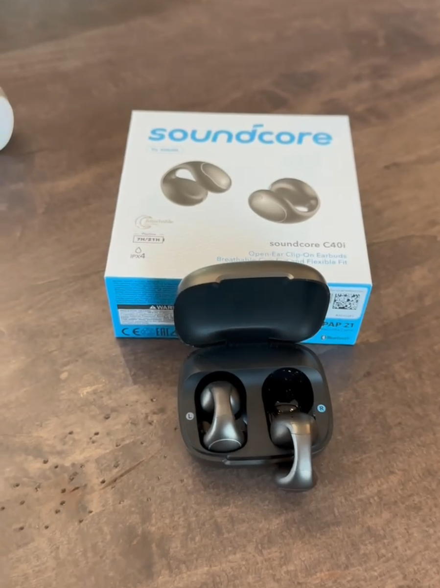 TikTok post by @ariclewis1 for Soundcore by Anker. Caption reads: [...] #soundcore #tech #openear #anker @soundcore....