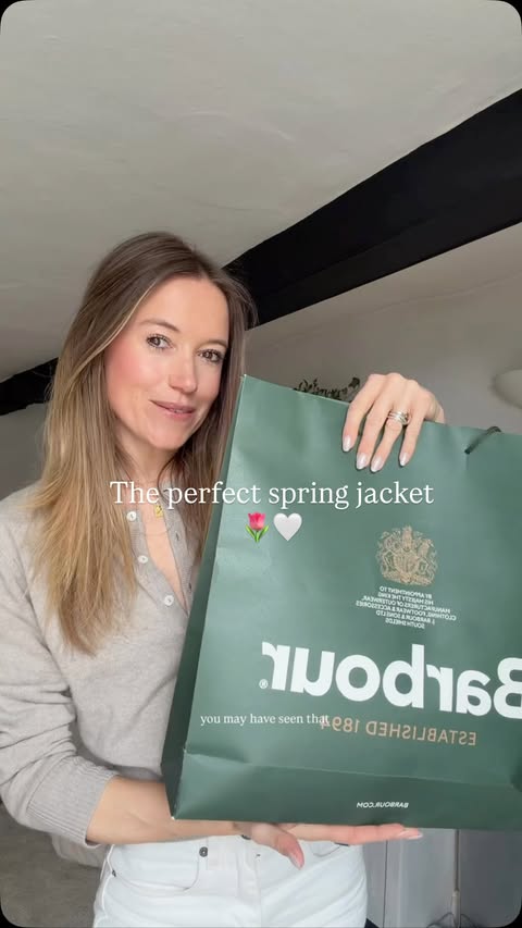 Instagram post by @pollydunseath for Barbour. Caption reads: Introducing my first ever Barbour jacket aka the....