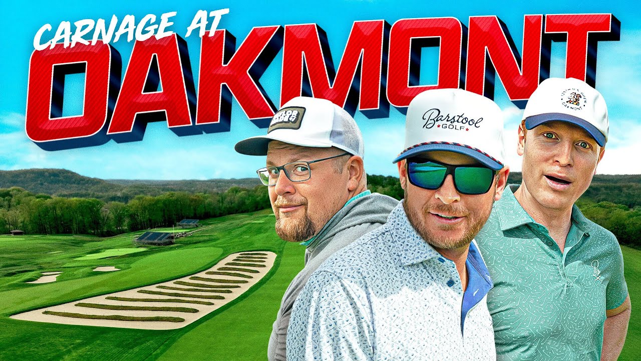 YouTube post by @ForePlayGolf for Golf Galaxy. Caption reads: We Played Oakmont From 7,500 Yards In U.S. Open....
