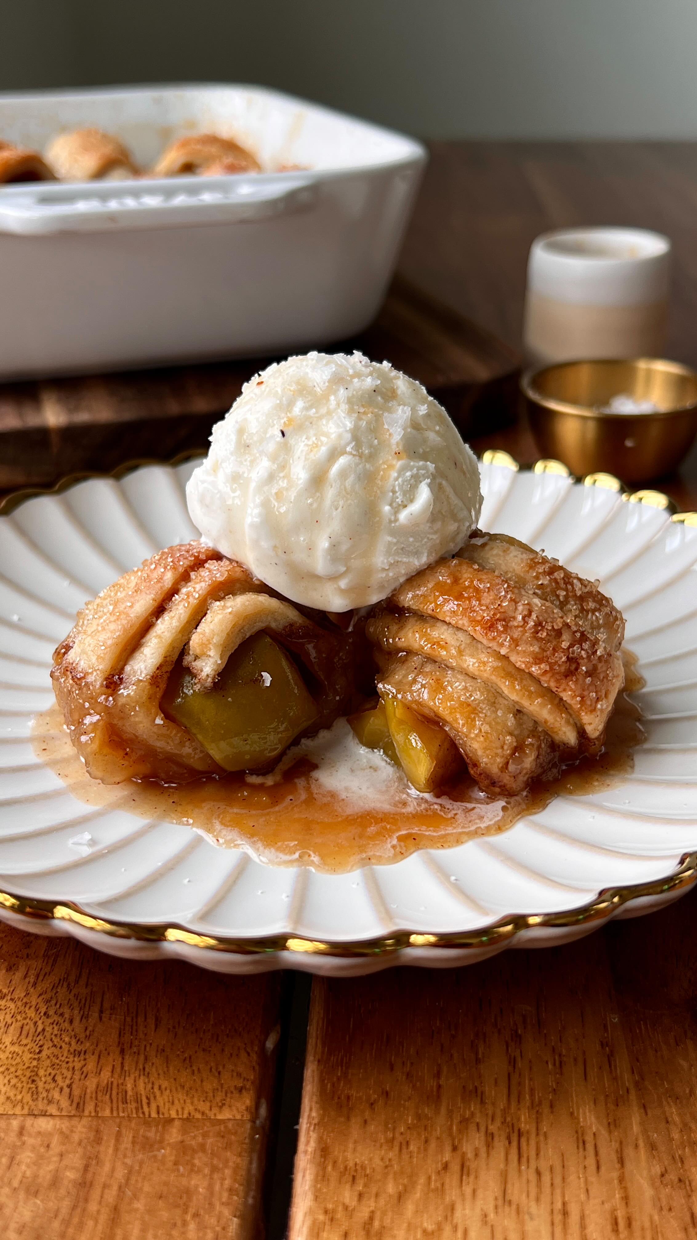 Instagram post by @wellmadebykiley for Califia Farms. Caption reads: SOURDOUGH APPLE DUMPLINGS

soft, golden, and flaky....