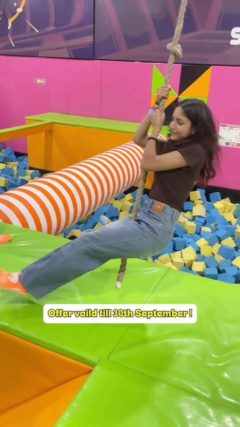 Instagram post by @kajaaaal__ for Skyjumper Trampoline Park. Caption reads: One year of SkyJumper Jammu calls for one Big....