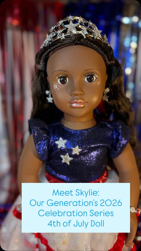 Instagram post by @starryeyeschick for Our Generation. Caption reads: [...] Series 4th of July dolls by Our Generation....