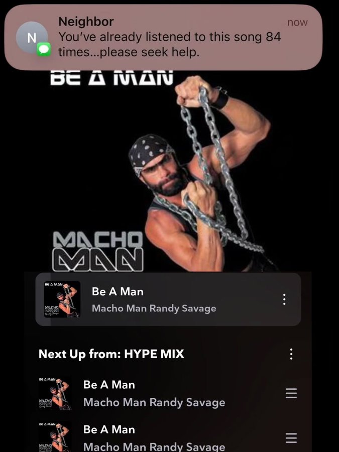 Instagram post by @themachoverse for TIDAL. Caption reads: BE A MAN, Neighbor!!!....