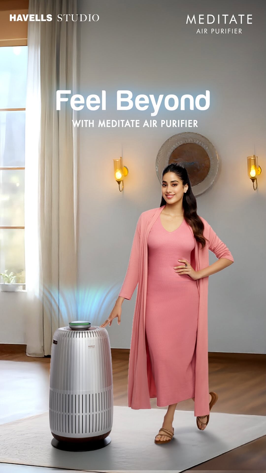 Instagram post by @janhvikapoor for Havells. Caption reads: Your space deserves more than clean air, it....