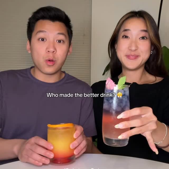 Instagram post by @emmezhou for SodaStream. Caption reads: Who made the better drink?? 🍹💜☀️lmk in the....