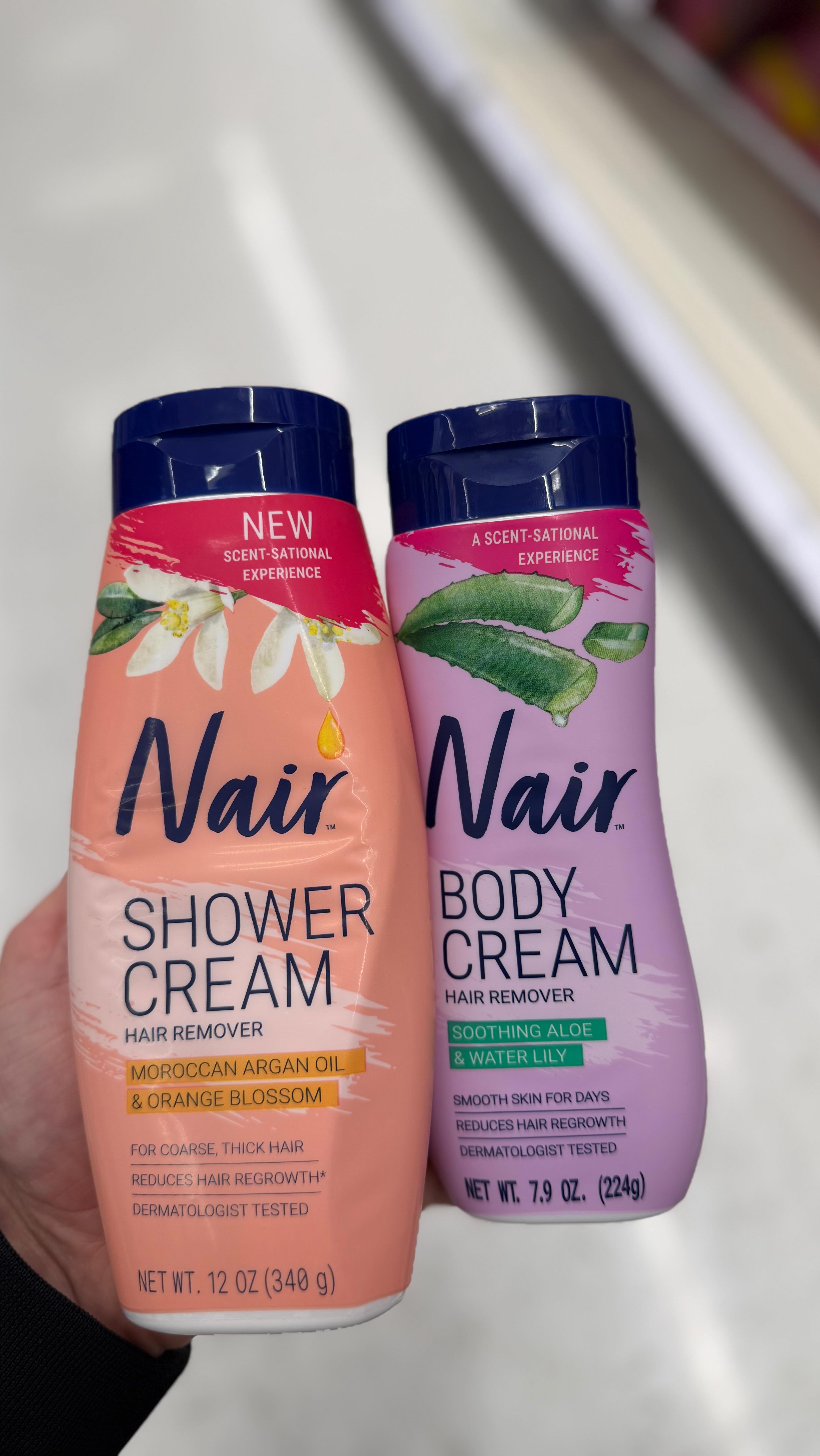 Instagram post by @targetgems for Nair. Caption reads: 🩷 Meet the improved Nair Body & Shower Creams -....