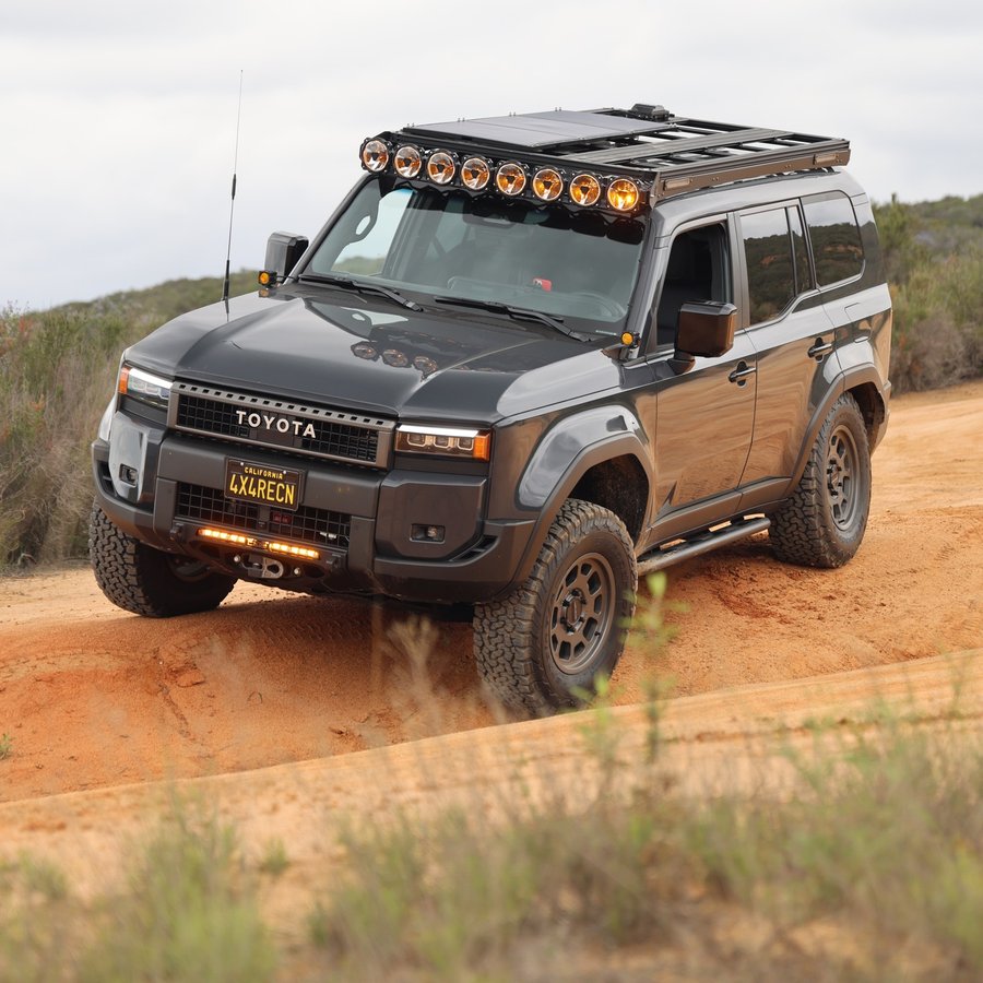 Instagram post by @trailrecon for DV8 Offroad. Caption reads: After 10,000 miles with my 2024 Land Cruiser, it's....