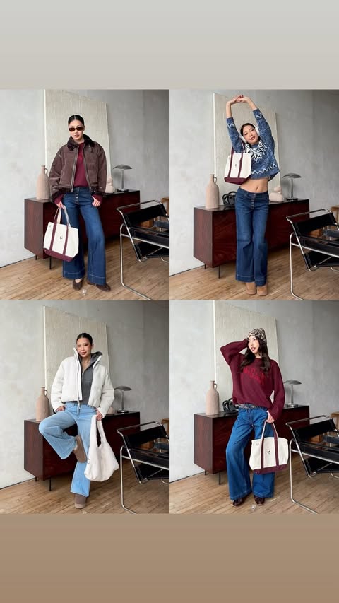 Instagram post by @emilythebearrr for American Eagle. Caption reads: winter outfit rotation @americaneagle ❄️🧣🎧 #ad....