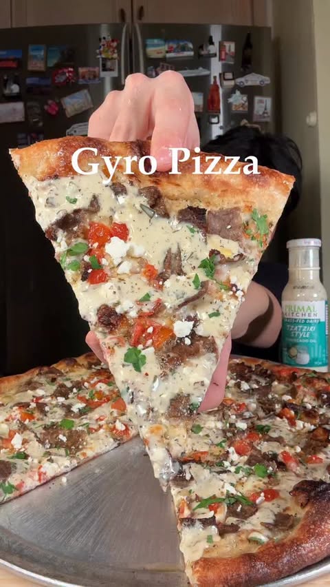Instagram post by @teds_zaza for Primal Kitchen. Caption reads: Gyro pizza finished with @primalkitchenfoods....