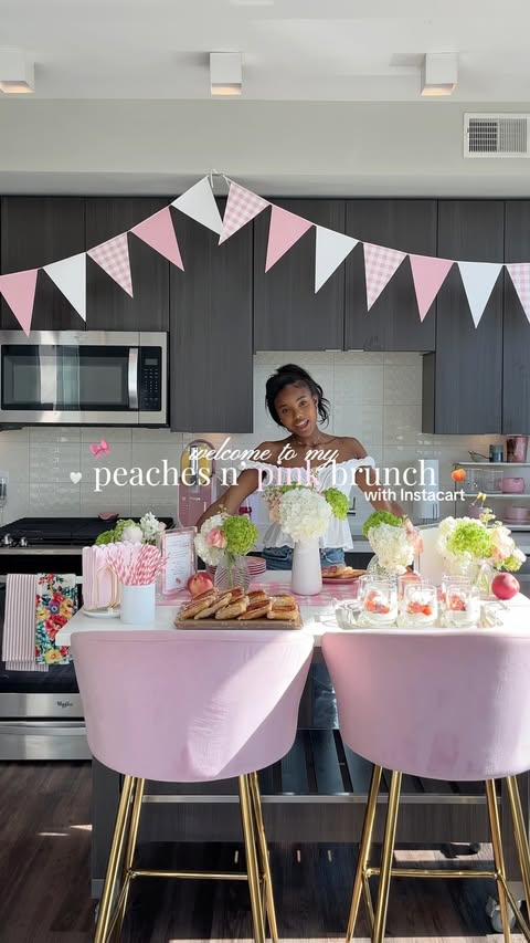 Instagram post by @valerietaiylor for Instacart. Caption reads: [...] hosted my peaches n’ pink brunch with....