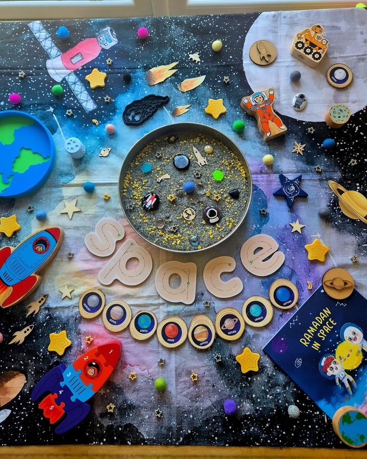 Instagram post by @ourbookishplaydays for My Salah Mat. Caption reads: (Ad) 🌌 Ramadan in Space 🌌

Can you imagine....