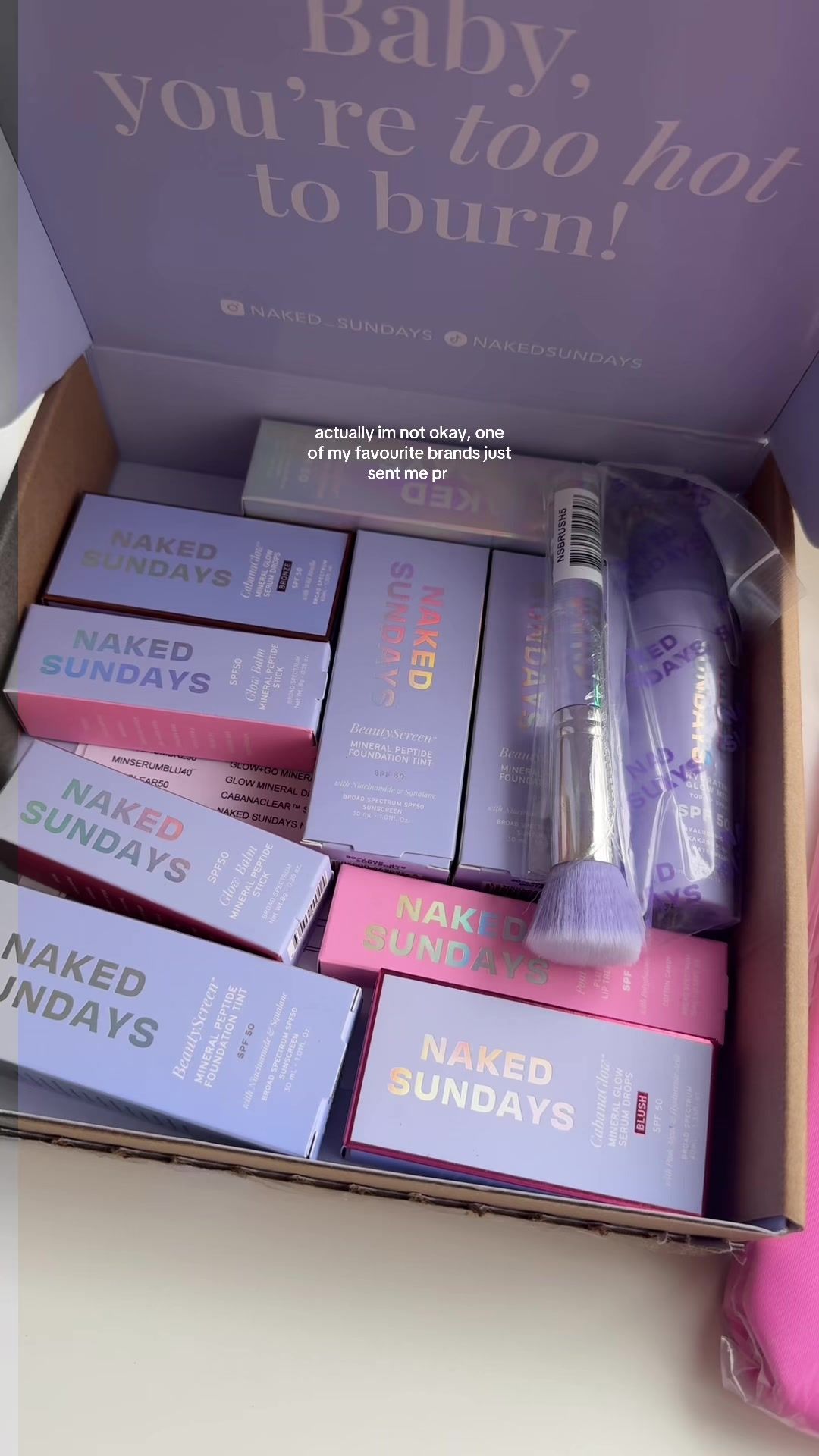 TikTok post by @_josiesglam for NAKED SUNDAYS. Caption reads: @Naked Sundays 💜  #pr #nakedsundays #prpackage....