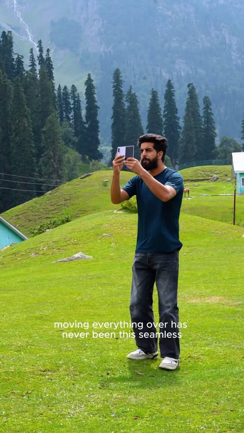 Instagram post by @kashmiri_toiub for Samsung #withGalaxy. Caption reads: New travel companion unlocked 📱✈️ Moved all my 4K....