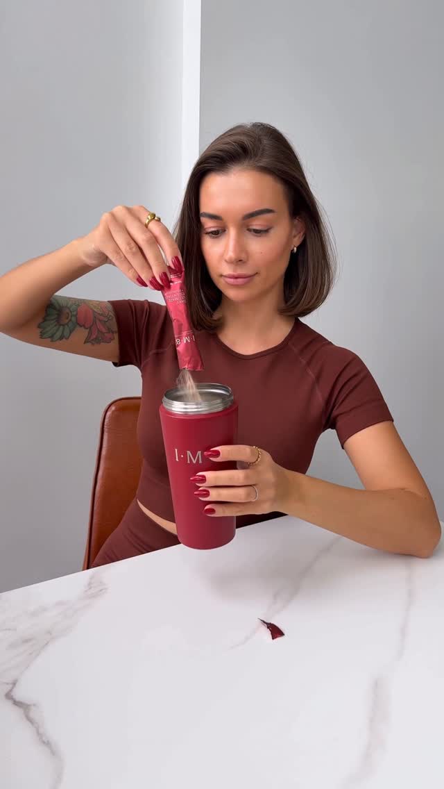 Instagram post by @cristinacataman for IM8Health. Caption reads: [...] needs into one little travel sachet.....