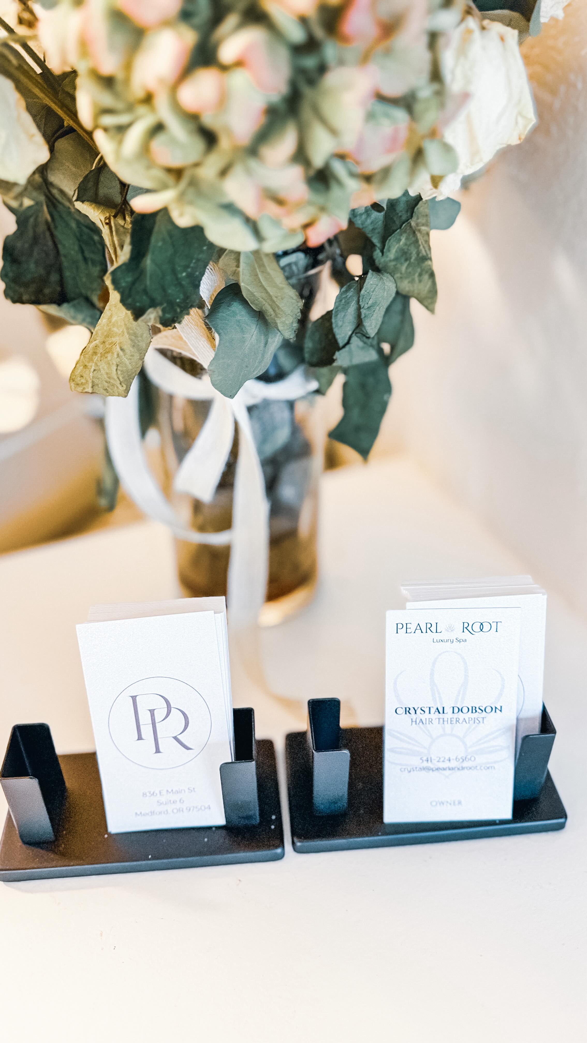 Instagram post by @chevoneco for VistaPrint. Caption reads: Pearl and Root business cards, gift certificates....