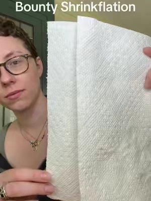 TikTok post by @xo_pennypink for Bounty. Caption reads: @Bounty Paper Towels shrinkflation. I know [...].