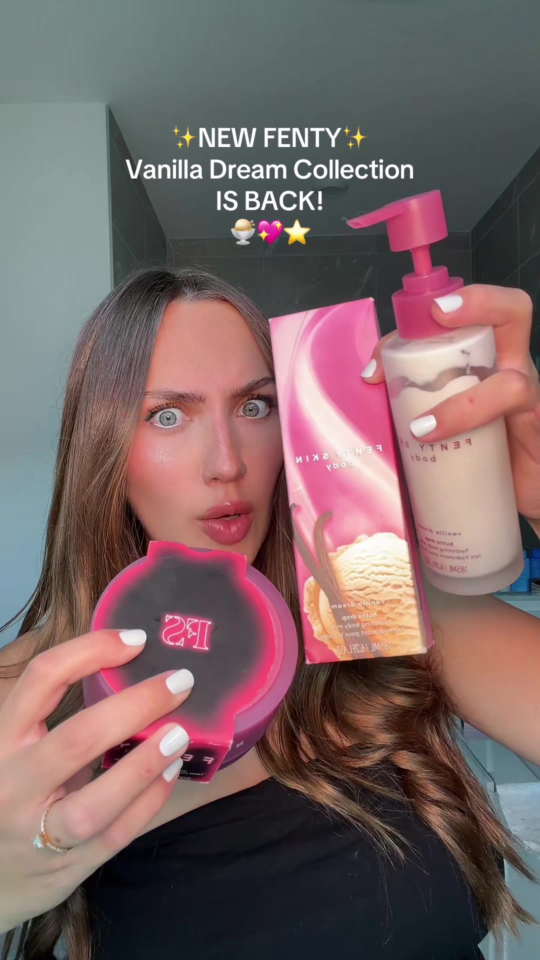 TikTok post by @daniellamagee for Fenty Beauty. Caption reads: THE DUO IS BACK!!!💖💗🍨 @Fenty Beauty....