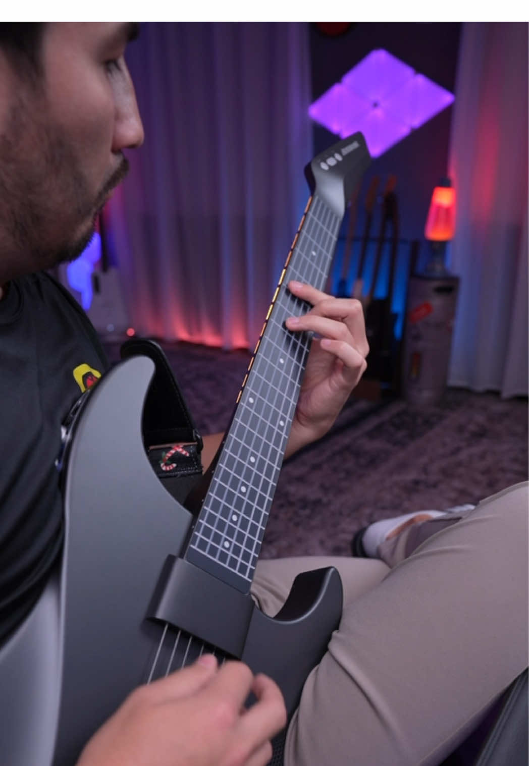 TikTok post by @gab3flow for Aeroband. Caption reads: Riffing on the Aeroband Guitar by @AeroBand US....