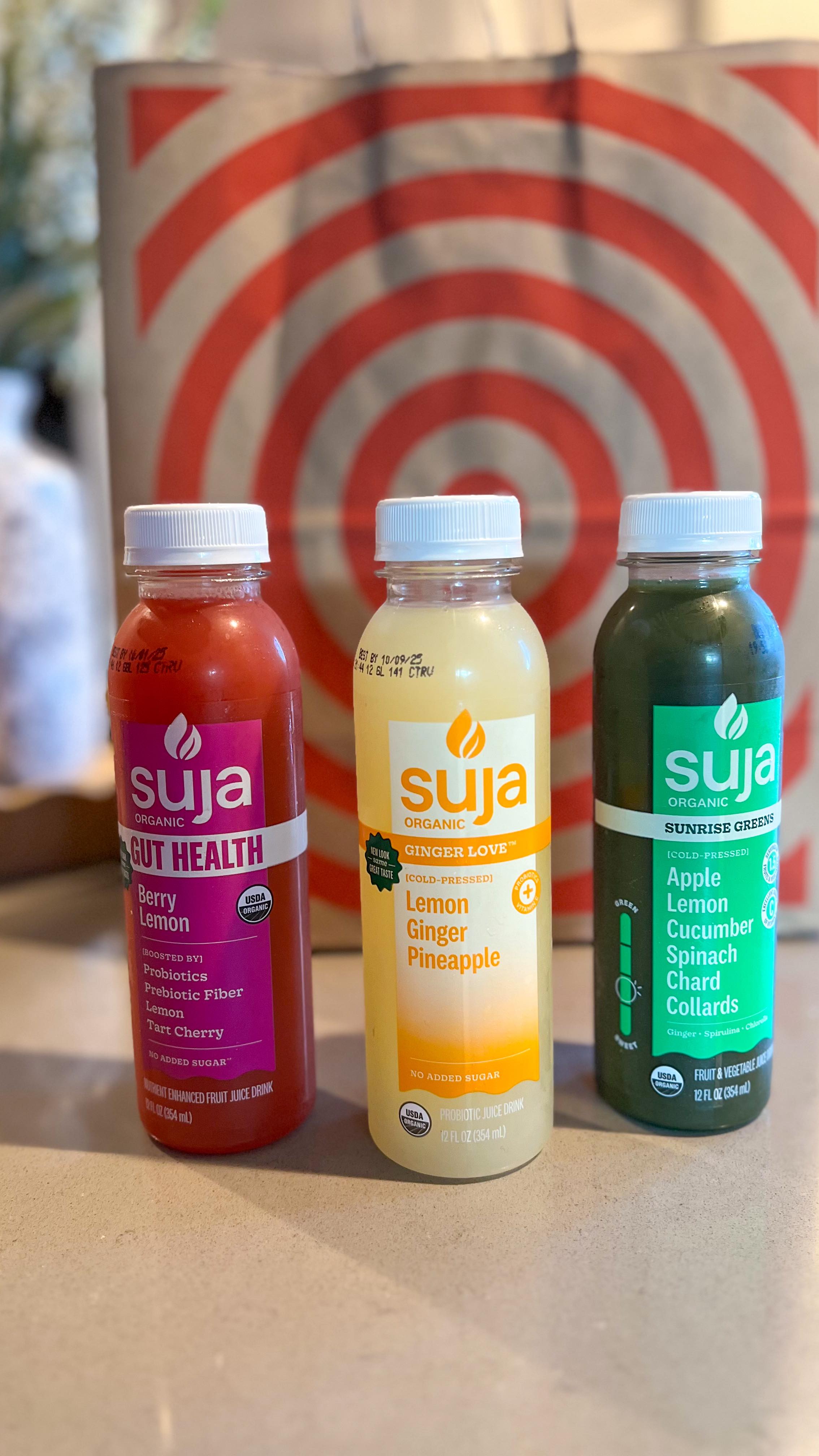 Instagram post by @target_junkie for Suja Organic. Caption reads: [...] greens juice? Well, now you can grab....