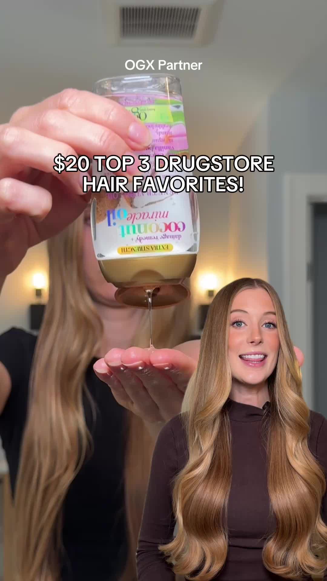 TikTok post by @abbeyyung for OGX Beauty. Caption reads: #OGXPartner The OGX Abbey Yung Favorites Gift Set....