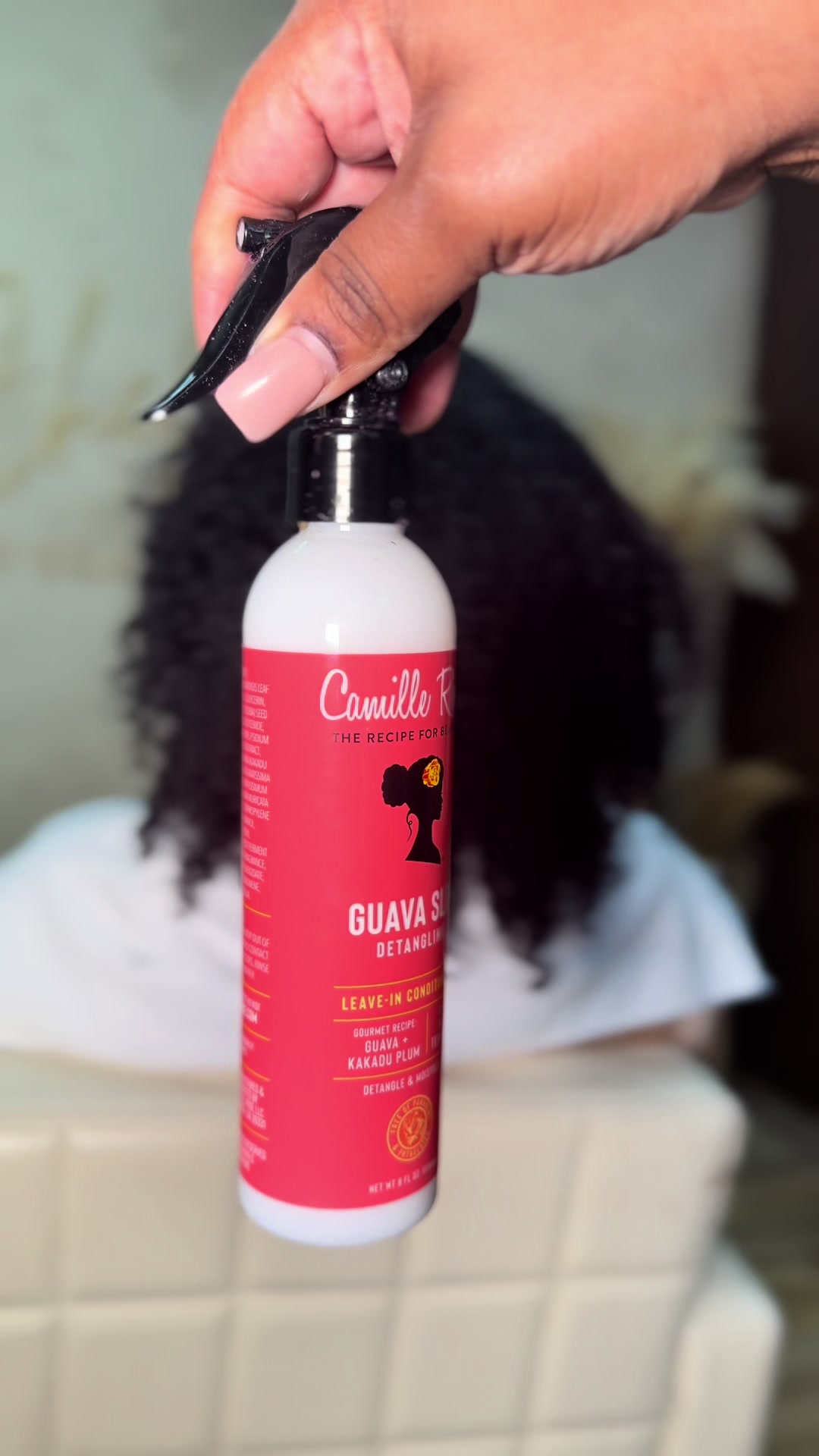 TikTok post by @chelleellie for Camille Rose. Caption reads: [...] This silk press was prepped with @Camille....